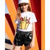 imageKEREDA Girls Metallic Shorts Sparkly Dance Outfits Shiny Costume for GirlsBlack