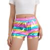 imageKEREDA Girls Metallic Shorts Sparkly Dance Outfits Shiny Costume for GirlsPink Rainbow
