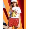 imageKEREDA Girls Metallic Shorts Sparkly Dance Outfits Shiny Costume for GirlsRed