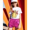 imageKEREDA Girls Metallic Shorts Sparkly Dance Outfits Shiny Costume for GirlsRose Red