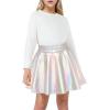 imageKEREDA Girls Metallic Skater Skirts Shiny Flared Holographic SkortSliver