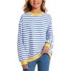 imageKEREDA Girls Sweatshirt Long Sleeve Shirts Loose Pullover Crew Neck Colorblocked Striped Clothes 714 YearsBlue White