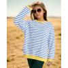 imageKEREDA Girls Sweatshirt Long Sleeve Shirts Loose Pullover Crew Neck Colorblocked Striped Clothes 714 YearsBlue White