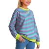 imageKEREDA Girls Sweatshirt Long Sleeve Shirts Loose Pullover Crew Neck Colorblocked Striped Clothes 714 YearsGreen Rose