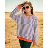 imageKEREDA Girls Sweatshirt Long Sleeve Shirts Loose Pullover Crew Neck Colorblocked Striped Clothes 714 YearsOrange Blue