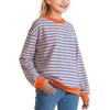 imageKEREDA Girls Sweatshirt Long Sleeve Shirts Loose Pullover Crew Neck Colorblocked Striped Clothes 714 YearsOrange Blue