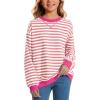 imageKEREDA Girls Sweatshirt Long Sleeve Shirts Loose Pullover Crew Neck Colorblocked Striped Clothes 714 YearsPink White