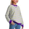 imageKEREDA Girls Sweatshirt Long Sleeve Shirts Loose Pullover Crew Neck Colorblocked Striped Clothes 714 YearsPurple Yellow