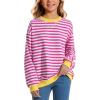 imageKEREDA Girls Sweatshirt Long Sleeve Shirts Loose Pullover Crew Neck Colorblocked Striped Clothes 714 YearsRose White