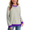 imageKEREDA Girls Sweatshirt Long Sleeve Shirts Loose Pullover Crew Neck Colorblocked Striped Clothes 714 YearsPurple Yellow