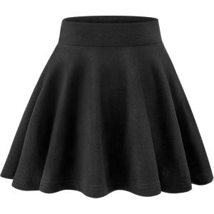 imageKEREDA Girls Casual Mini High Waist Stretchy Flared Pleated Skater Uniform SkirtsBlack