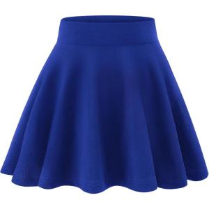 imageKEREDA Girls Casual Mini High Waist Stretchy Flared Pleated Skater Uniform SkirtsBlue