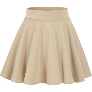 imageKEREDA Girls Casual Mini High Waist Stretchy Flared Pleated Skater Uniform SkirtsKhaki