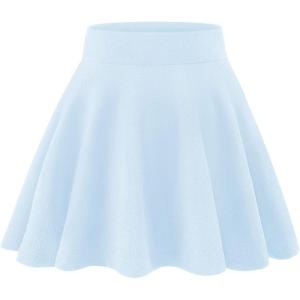 imageKEREDA Girls Casual Mini High Waist Stretchy Flared Pleated Skater Uniform SkirtsLight Blue