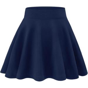 imageKEREDA Girls Casual Mini High Waist Stretchy Flared Pleated Skater Uniform SkirtsNavy