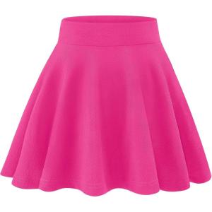 imageKEREDA Girls Casual Mini High Waist Stretchy Flared Pleated Skater Uniform SkirtsRose Red
