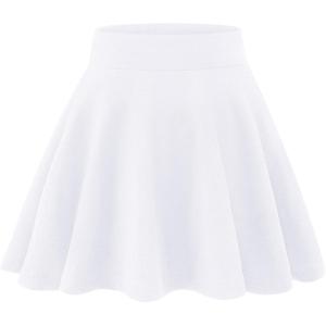 imageKEREDA Girls Casual Mini High Waist Stretchy Flared Pleated Skater Uniform SkirtsWhite