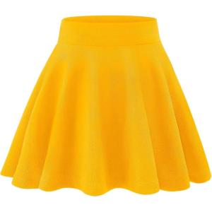 imageKEREDA Girls Casual Mini High Waist Stretchy Flared Pleated Skater Uniform SkirtsYellow
