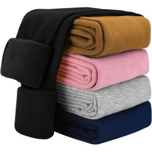 imageKEREDA Girls Fleece Lined Leggings Winter Warm Pants for Kids 314 YearsBlack