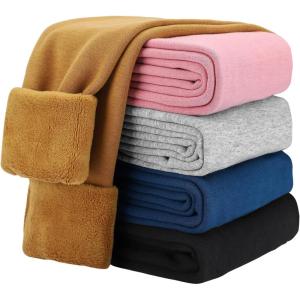 imageKEREDA Girls Fleece Lined Leggings Winter Warm Pants for Kids 314 YearsBrown