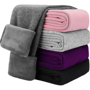 imageKEREDA Girls Fleece Lined Leggings Winter Warm Pants for Kids 314 YearsDark Grey