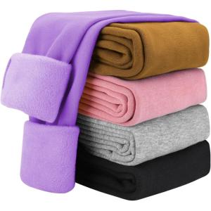 imageKEREDA Girls Fleece Lined Leggings Winter Warm Pants for Kids 314 YearsLight Purple