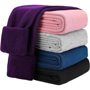 imageKEREDA Girls Fleece Lined Leggings Winter Warm Pants for Kids 314 YearsPurple