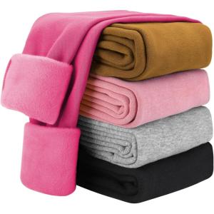 imageKEREDA Girls Fleece Lined Leggings Winter Warm Pants for Kids 314 YearsRose Red