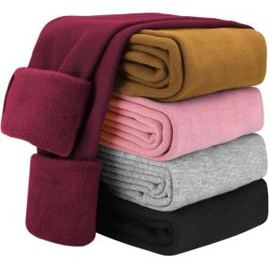 imageKEREDA Girls Fleece Lined Leggings Winter Warm Pants for Kids 314 YearsWine Red