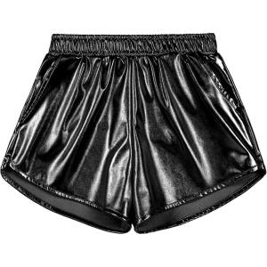 imageKEREDA Girls Metallic Shorts Sparkly Dance Outfits Shiny Costume for GirlsBlack
