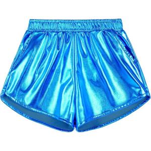imageKEREDA Girls Metallic Shorts Sparkly Dance Outfits Shiny Costume for GirlsBlue