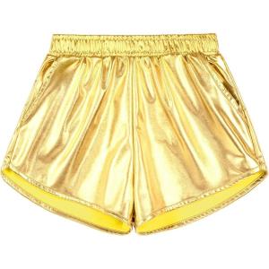 imageKEREDA Girls Metallic Shorts Sparkly Dance Outfits Shiny Costume for GirlsGold