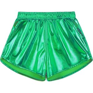 imageKEREDA Girls Metallic Shorts Sparkly Dance Outfits Shiny Costume for GirlsGreen