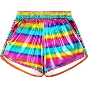 imageKEREDA Girls Metallic Shorts Sparkly Dance Outfits Shiny Costume for GirlsMetallic Gradient