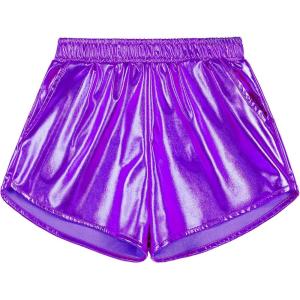imageKEREDA Girls Metallic Shorts Sparkly Dance Outfits Shiny Costume for GirlsPurple