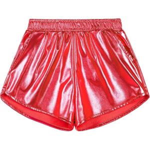 imageKEREDA Girls Metallic Shorts Sparkly Dance Outfits Shiny Costume for GirlsRed