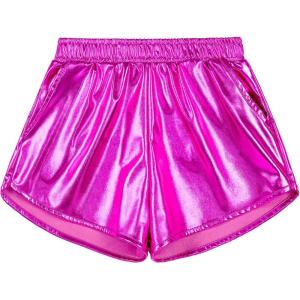 imageKEREDA Girls Metallic Shorts Sparkly Dance Outfits Shiny Costume for GirlsRose Red