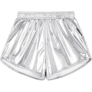 imageKEREDA Girls Metallic Shorts Sparkly Dance Outfits Shiny Costume for GirlsSilver