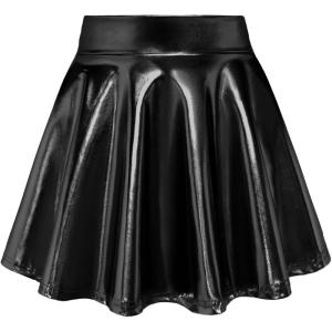 imageKEREDA Girls Metallic Skater Skirts Shiny Flared Holographic SkortBlack