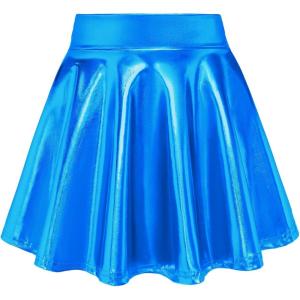 imageKEREDA Girls Metallic Skater Skirts Shiny Flared Holographic SkortBlue