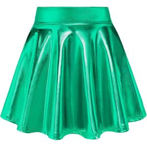 imageKEREDA Girls Metallic Skater Skirts Shiny Flared Holographic SkortGreen