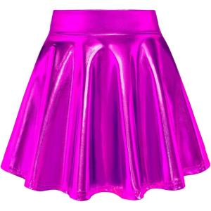 imageKEREDA Girls Metallic Skater Skirts Shiny Flared Holographic SkortHot Pink