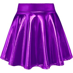 imageKEREDA Girls Metallic Skater Skirts Shiny Flared Holographic SkortPurple