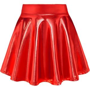 imageKEREDA Girls Metallic Skater Skirts Shiny Flared Holographic SkortRed