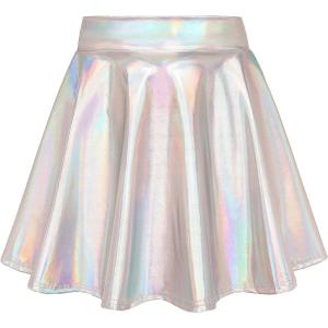 imageKEREDA Girls Metallic Skater Skirts Shiny Flared Holographic SkortSliver