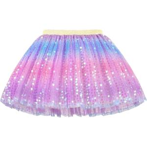 imageKEREDA Toddler Girls Layered Tutu Skirt Sparkling Sequin Tulle Dance SkirtsPurple Rainbow