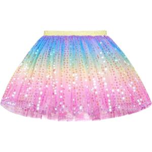 imageKEREDA Toddler Girls Layered Tutu Skirt Sparkling Sequin Tulle Dance SkirtsRainbow