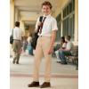 imageKEREDA Boys School Uniform Pants Flat Front Dress Pants Twill Pull on Adjustable Waist PantKhaki
