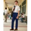 imageKEREDA Boys School Uniform Pants Flat Front Dress Pants Twill Pull on Adjustable Waist PantNavy