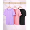 imageKEREDA Girls Athletic Shirts Quick Dry Short Sleeve Crew Neck T Shirts Summer UPF 50 Tee Tops for Teen Girls 3 PackBlack Purple Pink